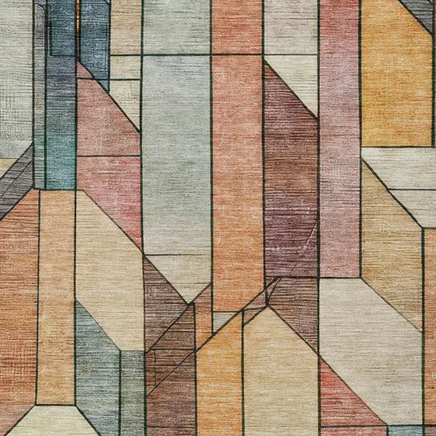 Coral And Orange Geometric Washable Indoor Outdoor Area Rug Photo 5