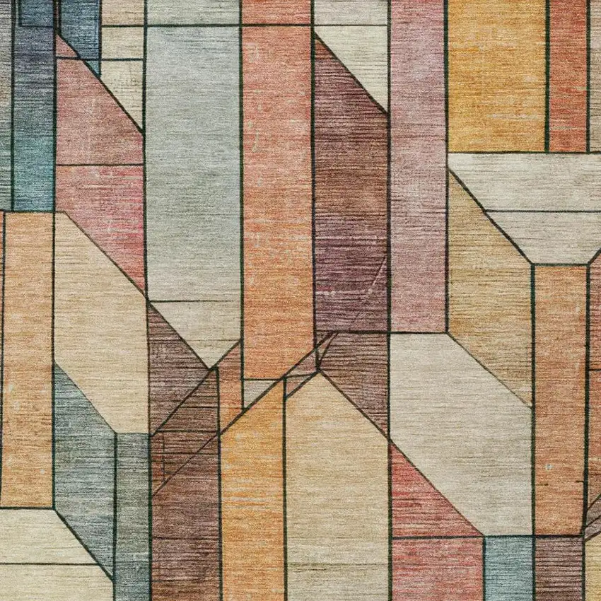 Coral And Orange Geometric Washable Indoor Outdoor Area Rug Photo 3