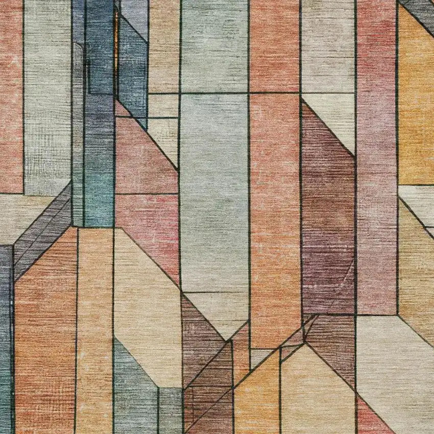 Coral And Orange Geometric Washable Indoor Outdoor Area Rug Photo 7