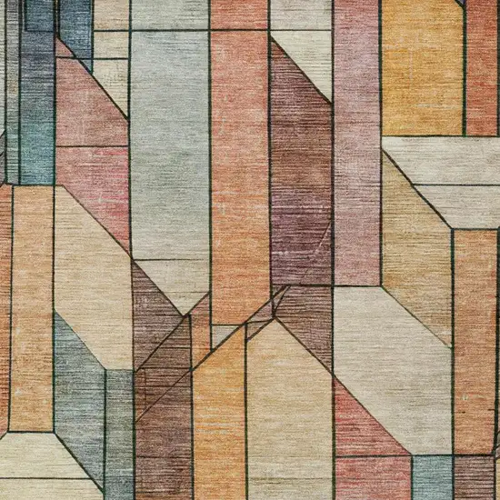 Coral And Orange Geometric Washable Indoor Outdoor Area Rug Photo 6