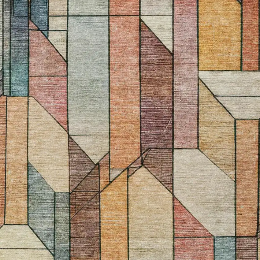 Coral And Orange Geometric Washable Indoor Outdoor Area Rug Photo 6