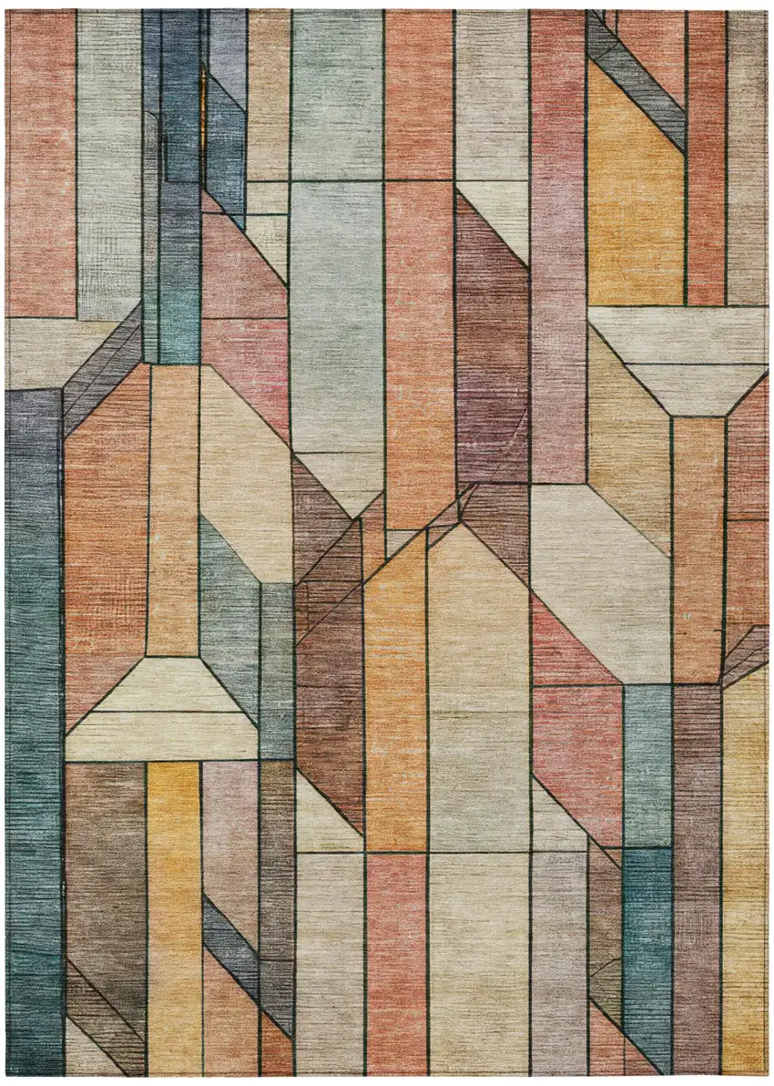 Coral And Orange Geometric Washable Indoor Outdoor Area Rug Photo 3