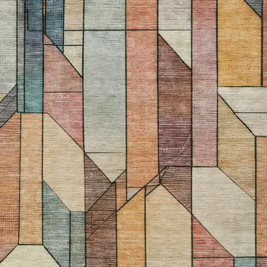 Coral And Orange Geometric Washable Indoor Outdoor Area Rug Photo 8