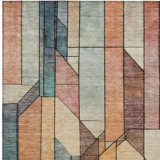 Coral And Orange Geometric Washable Indoor Outdoor Area Rug Photo 6