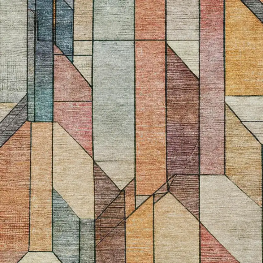 Coral And Orange Geometric Washable Indoor Outdoor Area Rug Photo 9
