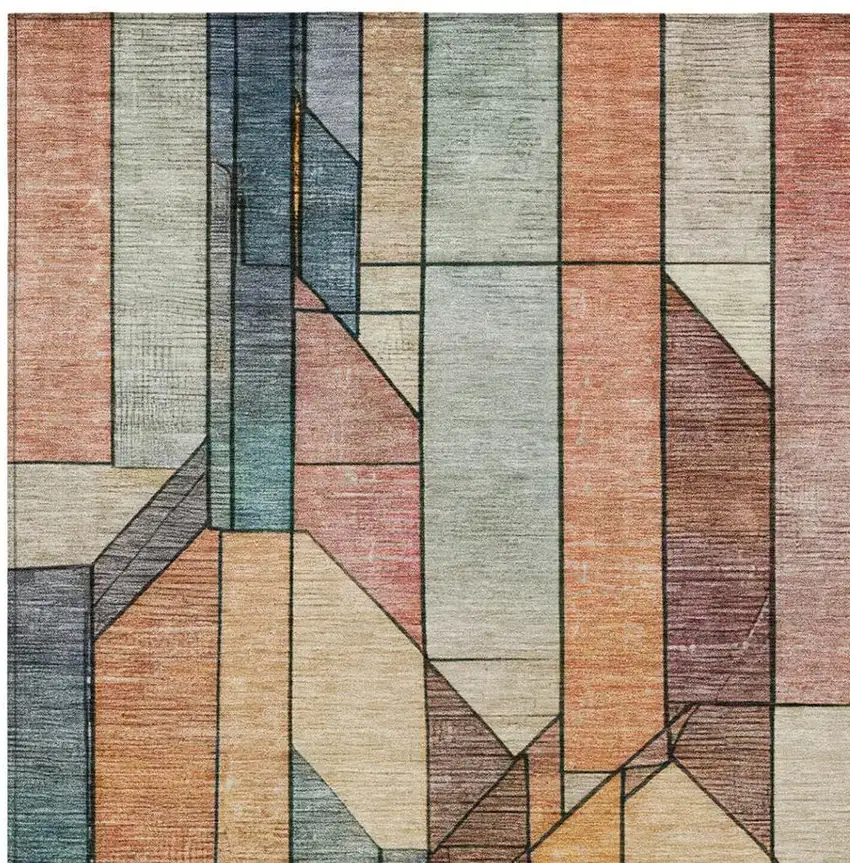 Coral And Orange Geometric Washable Indoor Outdoor Area Rug Photo 4