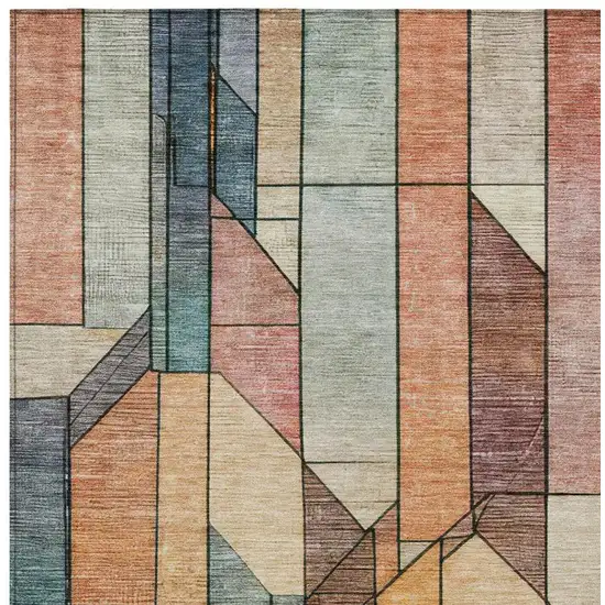Coral And Orange Geometric Washable Indoor Outdoor Area Rug Photo 4