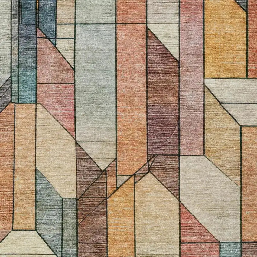 Coral And Orange Geometric Washable Indoor Outdoor Area Rug Photo 8