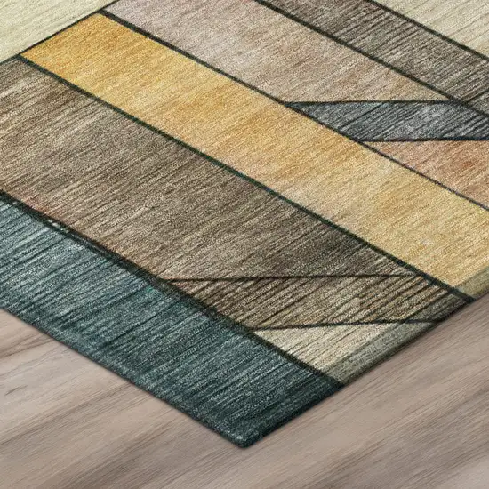 Coral And Orange Geometric Washable Indoor Outdoor Area Rug Photo 5