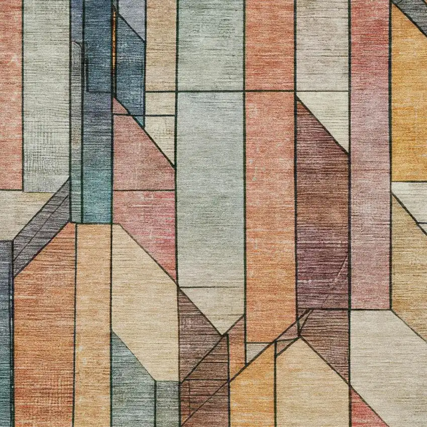 Coral And Orange Geometric Washable Indoor Outdoor Area Rug Photo 6