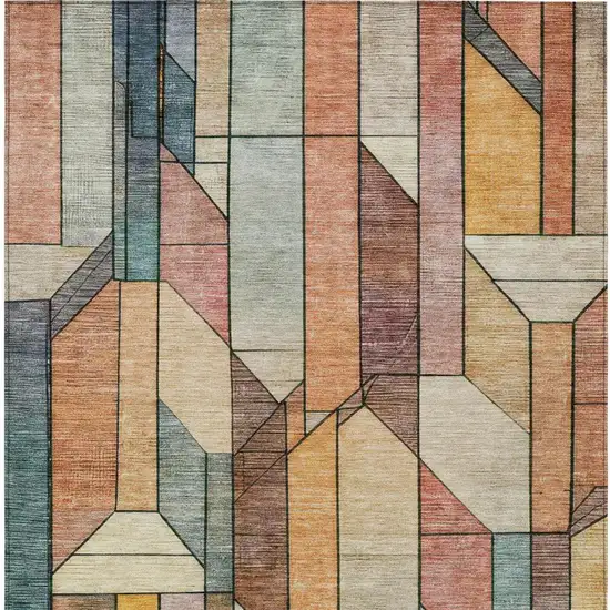 Coral And Orange Geometric Washable Indoor Outdoor Area Rug Photo 9