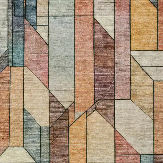 Coral And Orange Geometric Washable Indoor Outdoor Area Rug Photo 2