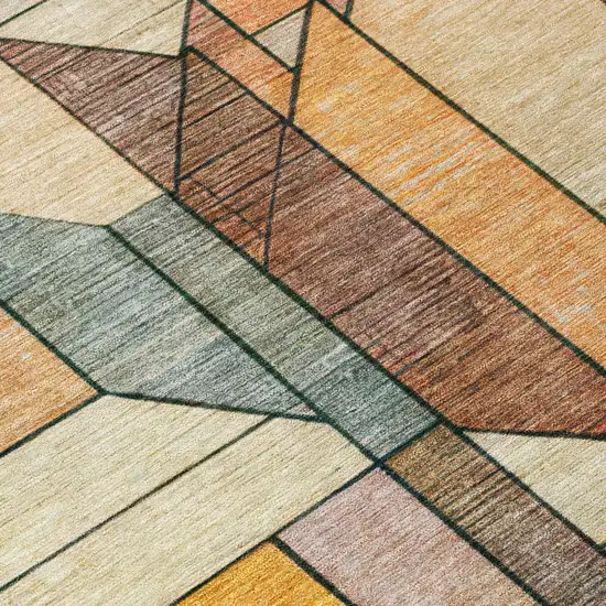 Coral And Orange Geometric Washable Indoor Outdoor Area Rug Photo 4