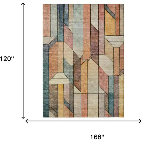 Coral And Orange Geometric Washable Indoor Outdoor Area Rug Photo 7