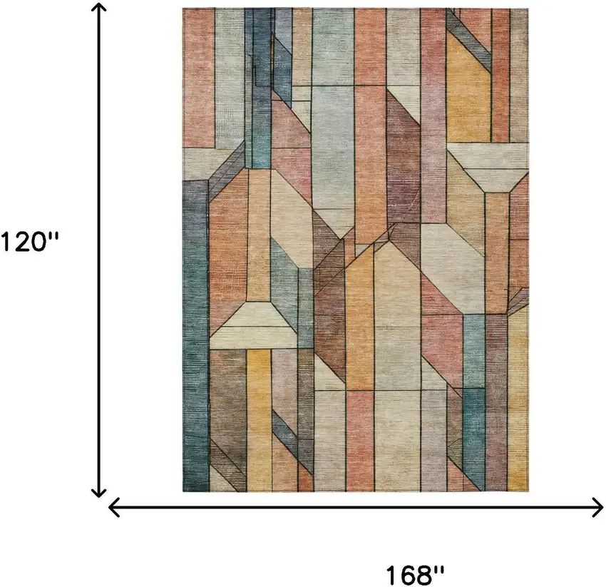 Coral And Orange Geometric Washable Indoor Outdoor Area Rug Photo 7