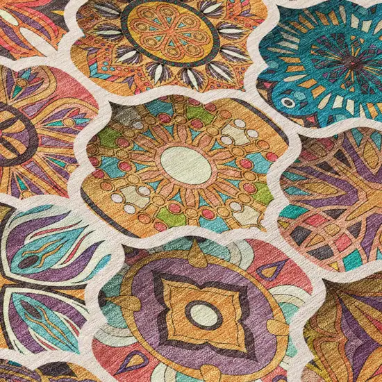 Coral And Orange Ogee Washable Indoor Outdoor Area Rug Photo 6