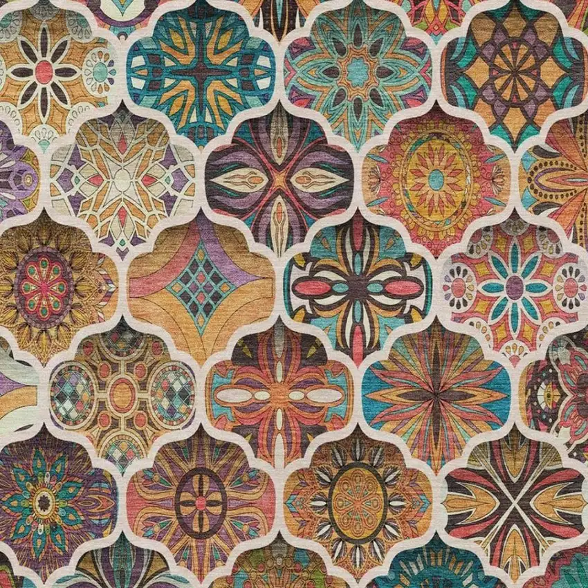 Coral And Orange Ogee Washable Indoor Outdoor Area Rug Photo 4