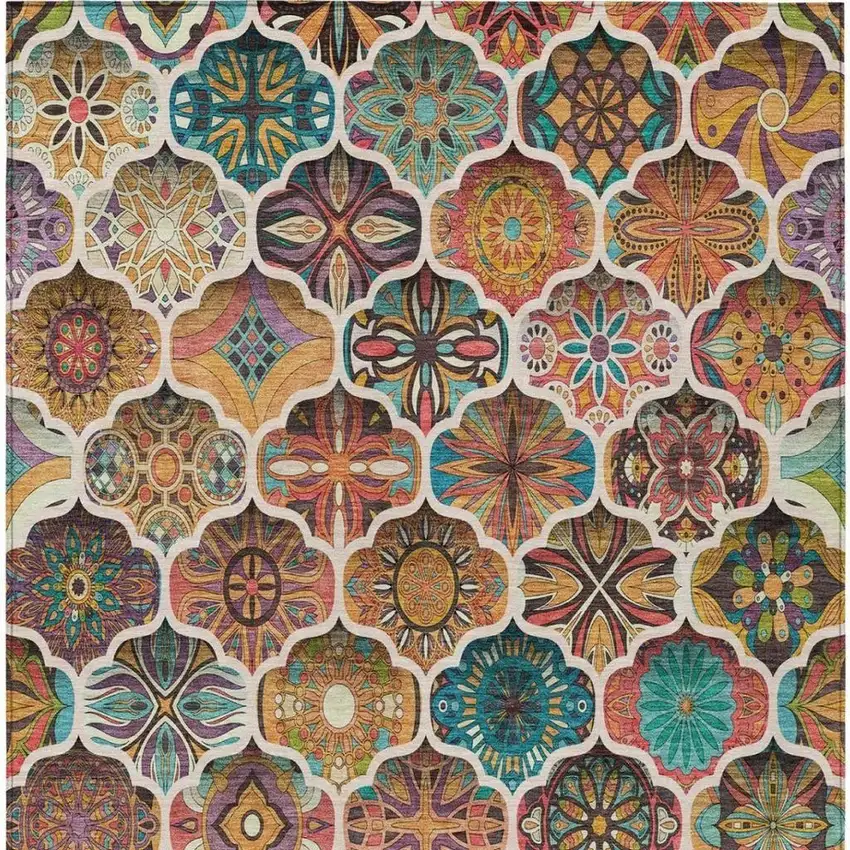 Coral And Orange Ogee Washable Indoor Outdoor Area Rug Photo 7