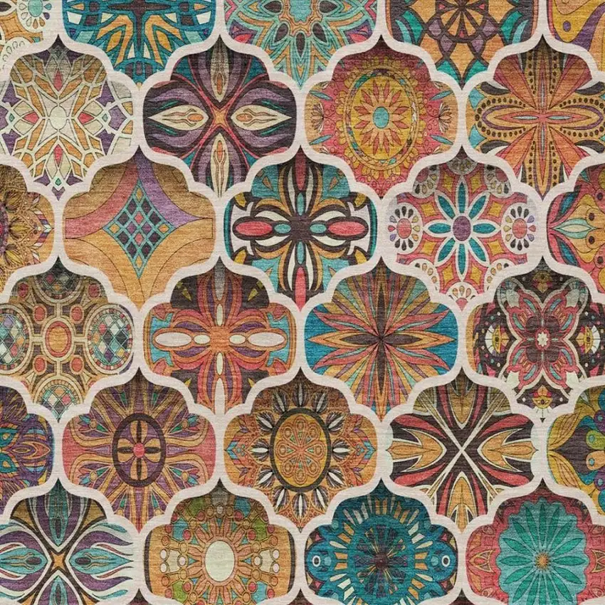 Coral And Orange Ogee Washable Indoor Outdoor Area Rug Photo 6