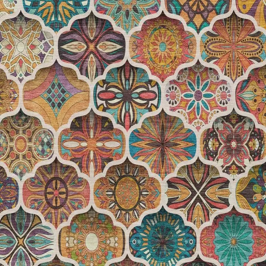 Coral And Orange Ogee Washable Indoor Outdoor Area Rug Photo 1