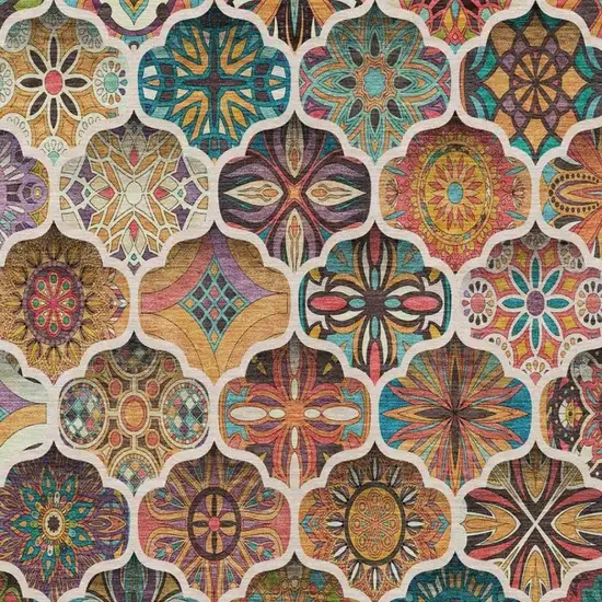 Coral And Orange Ogee Washable Indoor Outdoor Area Rug Photo 5