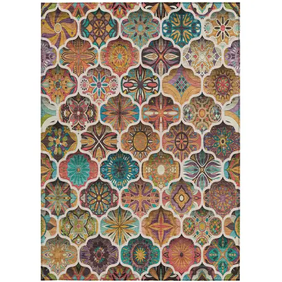 Coral And Orange Ogee Washable Indoor Outdoor Area Rug Photo 2