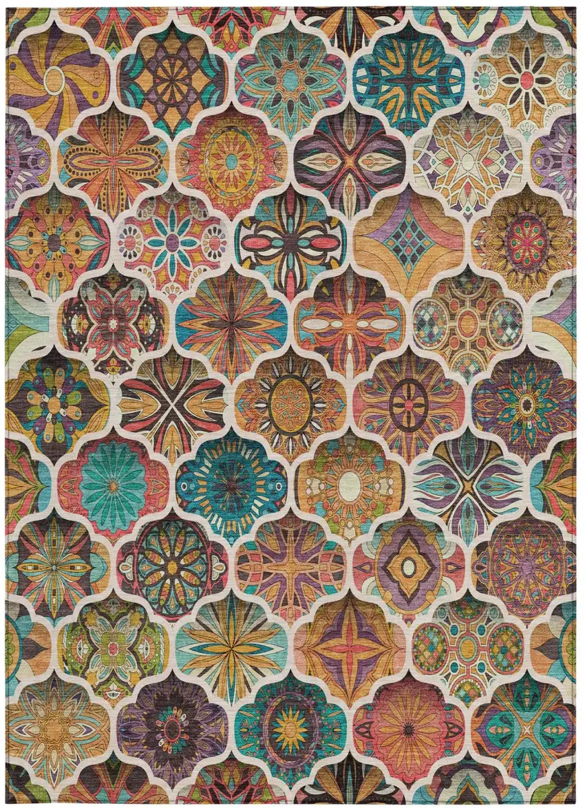 Coral And Orange Ogee Washable Indoor Outdoor Area Rug Photo 2
