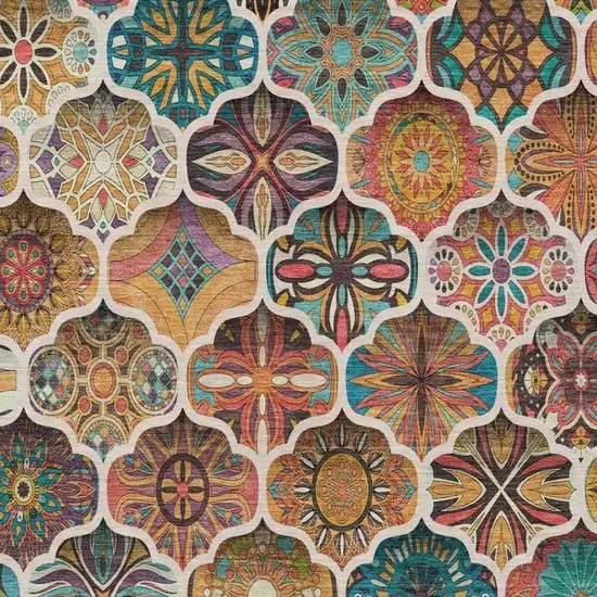 Coral And Orange Ogee Washable Indoor Outdoor Area Rug Photo 1
