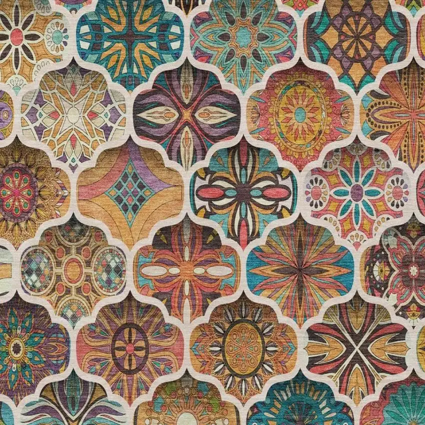 Coral And Orange Ogee Washable Indoor Outdoor Area Rug Photo 1