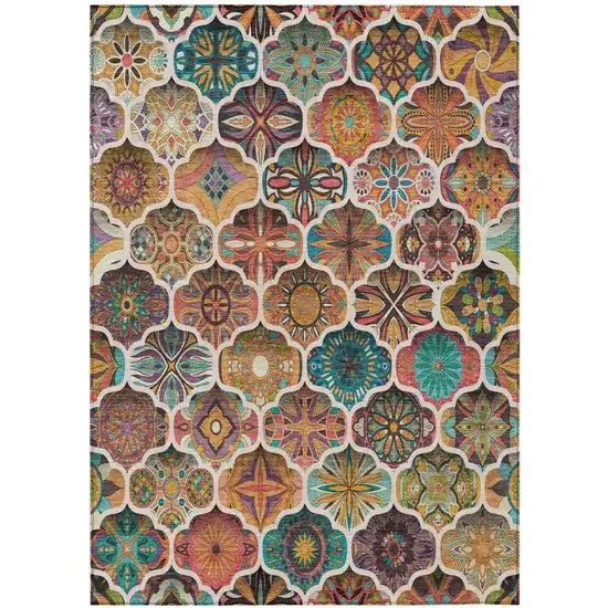 Coral And Orange Ogee Washable Indoor Outdoor Area Rug Photo 3