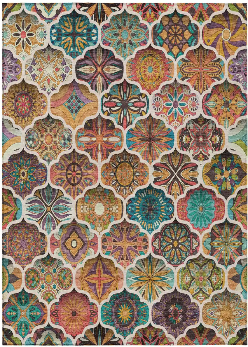 Coral And Orange Ogee Washable Indoor Outdoor Area Rug Photo 3