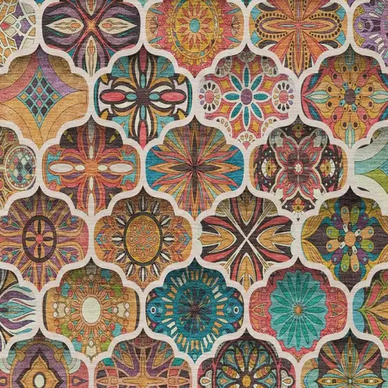 Coral And Orange Ogee Washable Indoor Outdoor Area Rug Photo 5