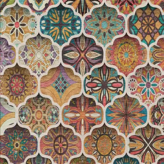 Coral And Orange Ogee Washable Indoor Outdoor Area Rug Photo 9