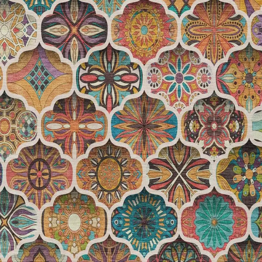 Coral And Orange Ogee Washable Indoor Outdoor Area Rug Photo 8