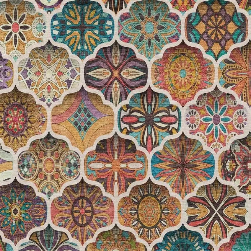 Coral And Orange Ogee Washable Indoor Outdoor Area Rug Photo 7