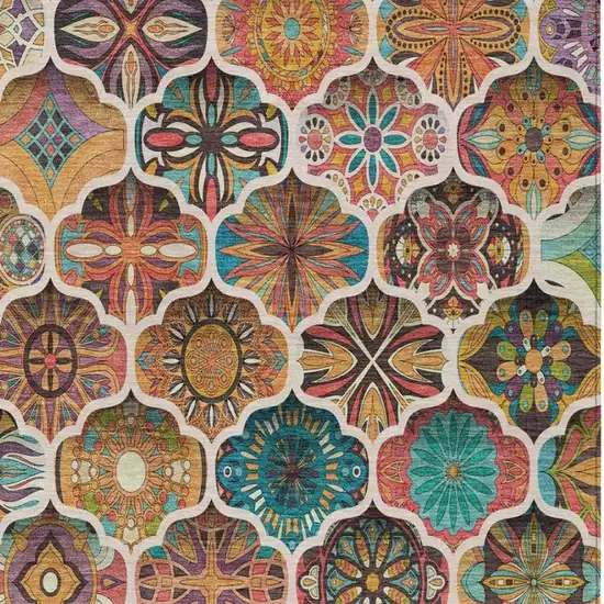 Coral And Orange Ogee Washable Indoor Outdoor Area Rug Photo 8