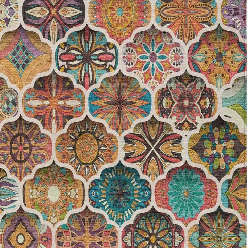 Coral And Orange Ogee Washable Indoor Outdoor Area Rug Photo 8