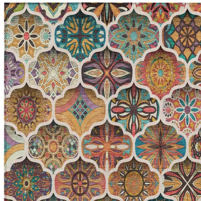 Coral And Orange Ogee Washable Indoor Outdoor Area Rug Photo 5