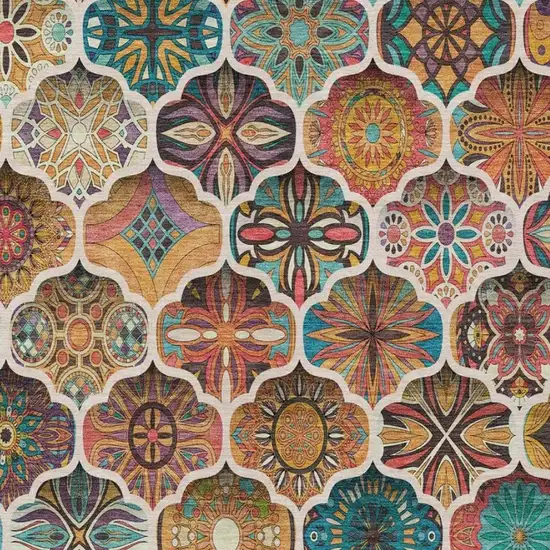Coral And Orange Ogee Washable Indoor Outdoor Area Rug Photo 9
