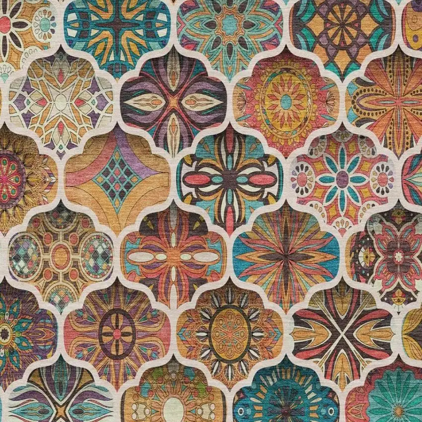 Coral And Orange Ogee Washable Indoor Outdoor Area Rug Photo 9