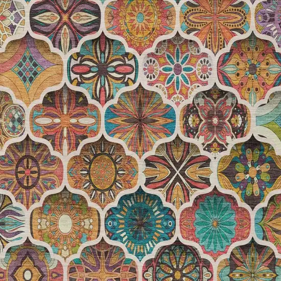 Coral And Orange Ogee Washable Indoor Outdoor Area Rug Photo 4
