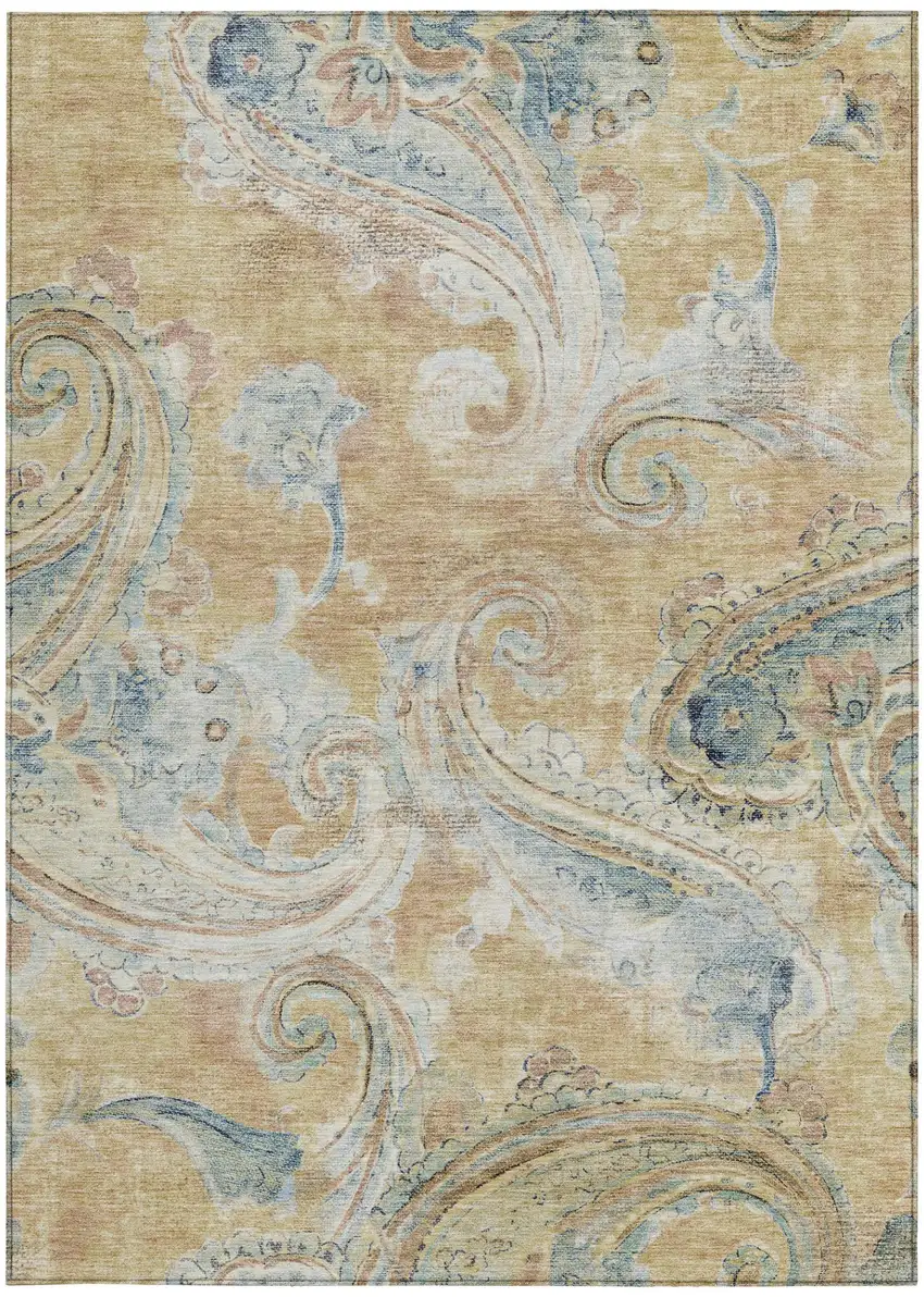 Coral And Orange Paisley Washable Indoor Outdoor Area Rug Photo 3