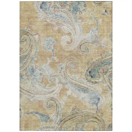 Coral And Orange Paisley Washable Indoor Outdoor Area Rug Photo 3