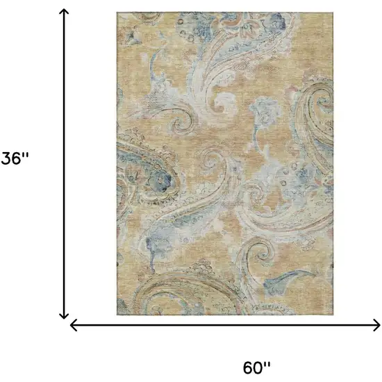 Coral And Orange Paisley Washable Indoor Outdoor Area Rug Photo 6
