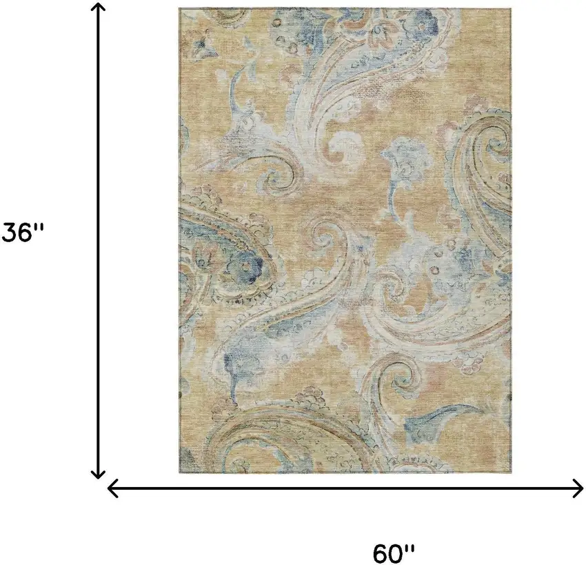 Coral And Orange Paisley Washable Indoor Outdoor Area Rug Photo 6