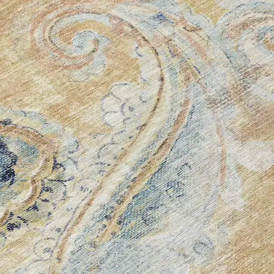 Coral And Orange Paisley Washable Indoor Outdoor Area Rug Photo 6