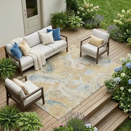 Coral And Orange Paisley Washable Indoor Outdoor Area Rug Photo 1