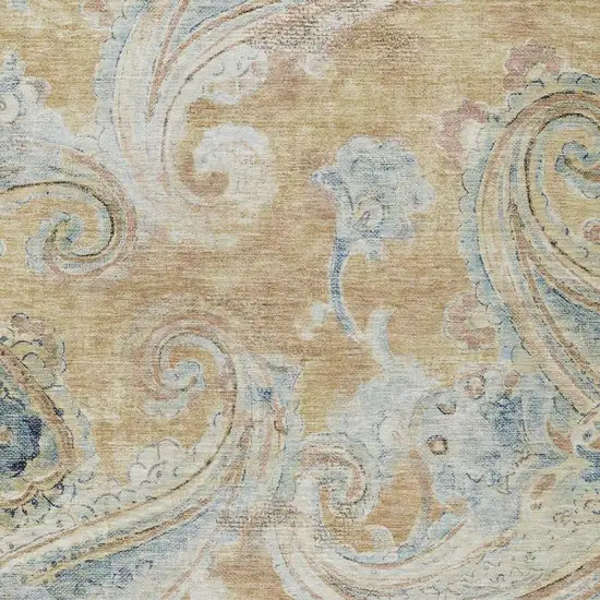 Coral And Orange Paisley Washable Indoor Outdoor Area Rug Photo 3