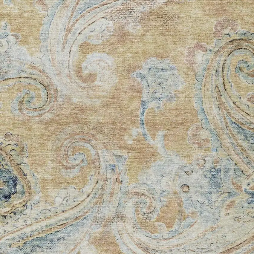 Coral And Orange Paisley Washable Indoor Outdoor Area Rug Photo 3