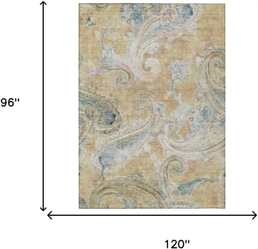 Coral And Orange Paisley Washable Indoor Outdoor Area Rug Photo 7